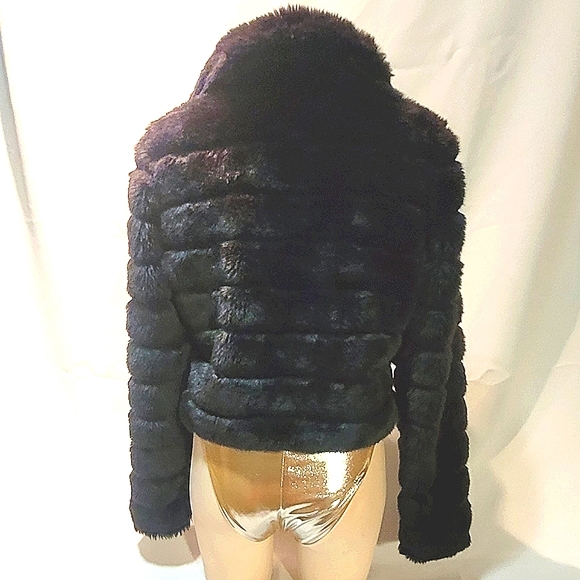 Blendshe cropped black faux fun fur jacket size L - Picture 4 of 11